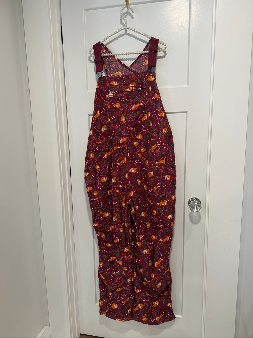 Duluth Trading Co Maroon Fox Print Overalls - Picture 3 of 9